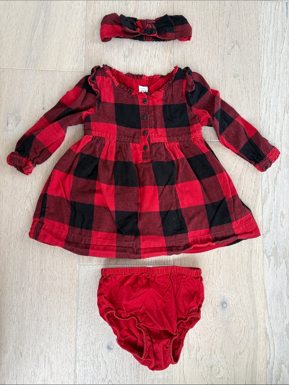 GAP Red and Black Buffalo Plaid Dress with Headband and Bloomers